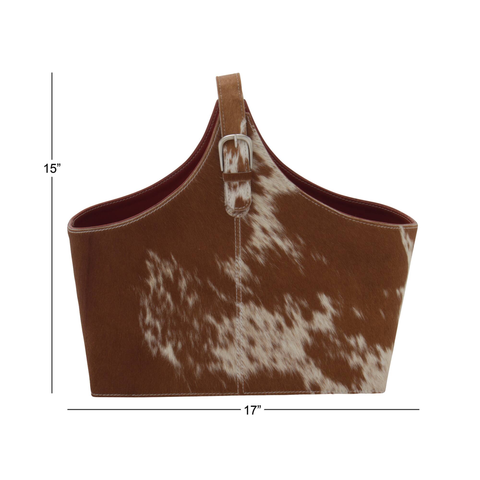 17" Brown Leather Modern Magazine Rack Holder